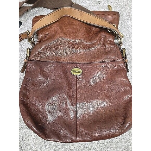 Fossil Long Live Cowhide Leather Fold Over Shoulder/Crossbody Bag Brown VINTAGE - Picture 8 of 11